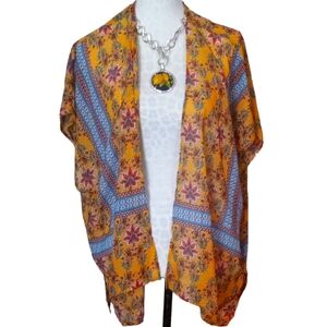 Love Tree yellow floral kimono coverup Size L